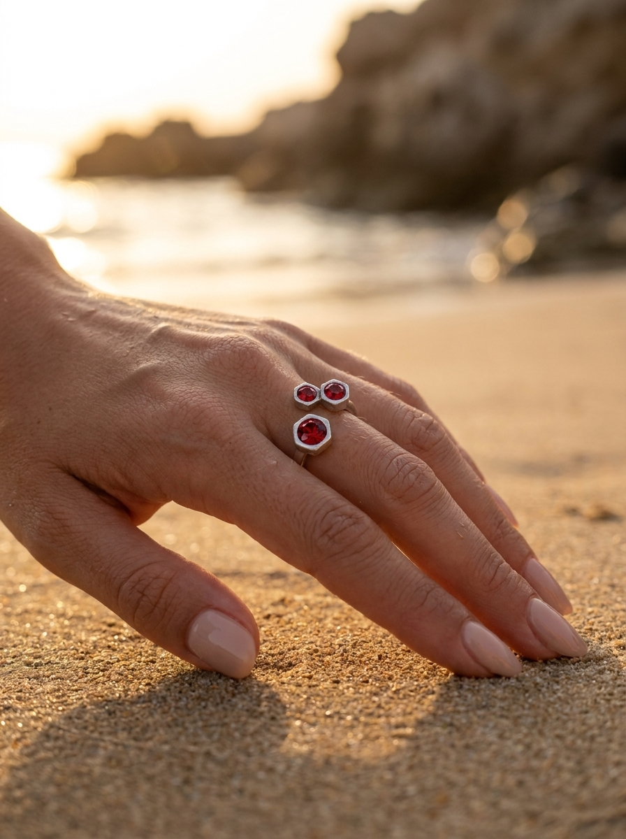 Anillo Tres Faros Rojo